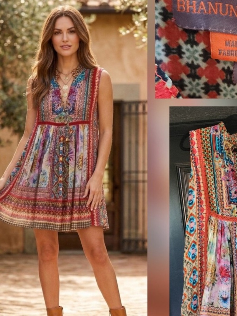 Bhanuni by Jyoti Bohemian Sleeveless Blouse Tunic Womans Size Medium EUC